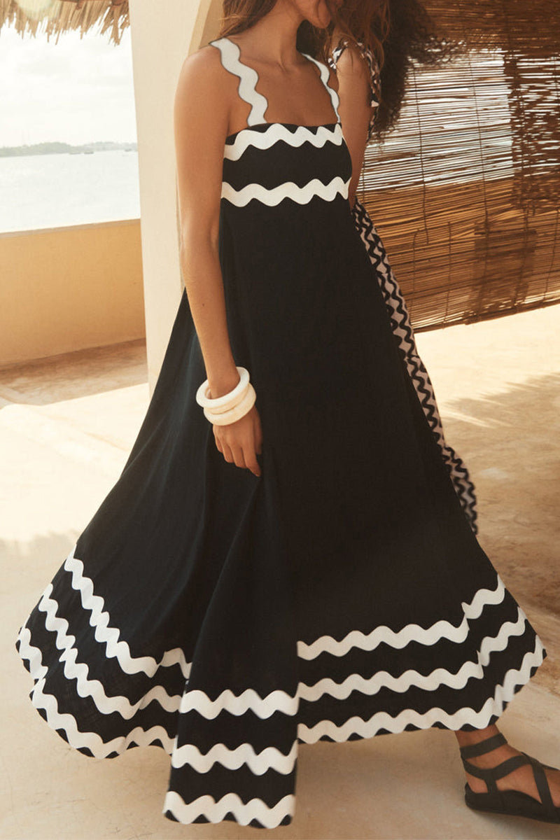 Vestidos casuales con tirantes y patchwork ondulado en contraste (7 colores)