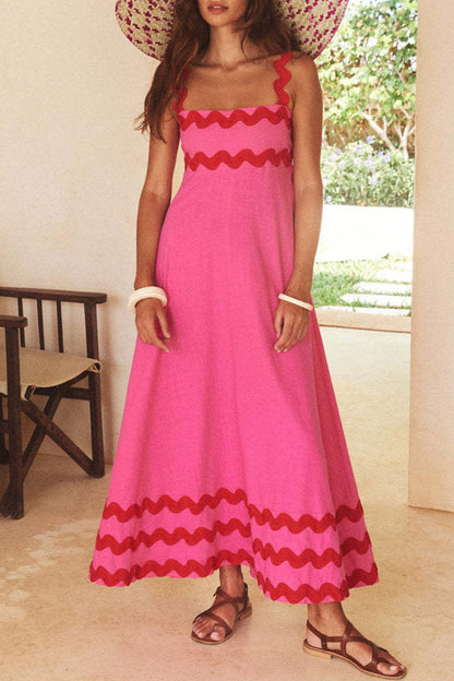 Vestidos casuales con tirantes y patchwork ondulado en contraste (7 colores)