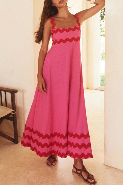 Vestidos casuales con tirantes y patchwork ondulado en contraste (7 colores)