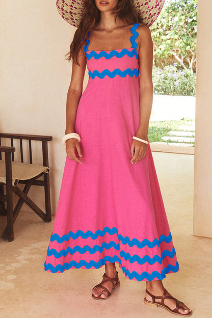 Vestidos casuales con tirantes y patchwork ondulado en contraste (7 colores)