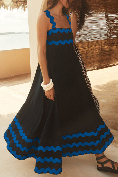 Vestidos casuales con tirantes y patchwork ondulado en contraste (7 colores)