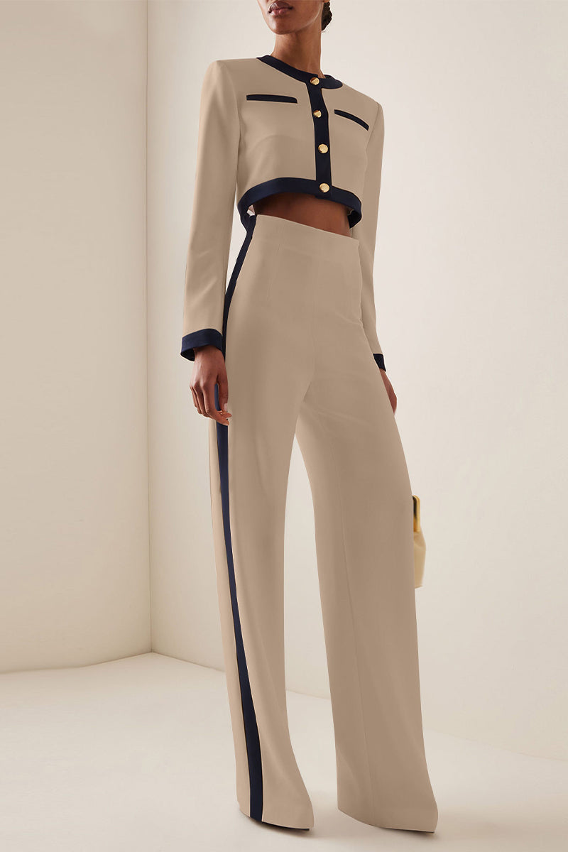 Conjunto de dos piezas con cuello redondo, manga larga y rayas de estilo británico (6 colores)