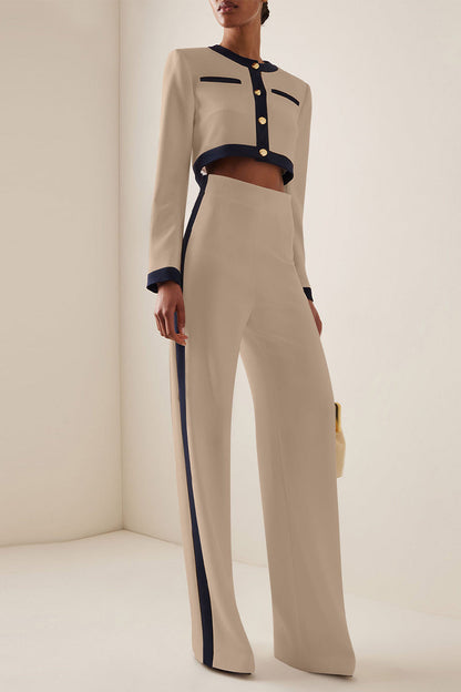 Conjunto de dos piezas con cuello redondo, manga larga y rayas de estilo británico (6 colores)