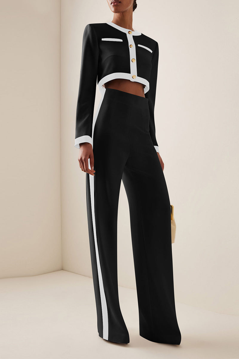 Conjunto de dos piezas con cuello redondo, manga larga y rayas de estilo británico (6 colores)