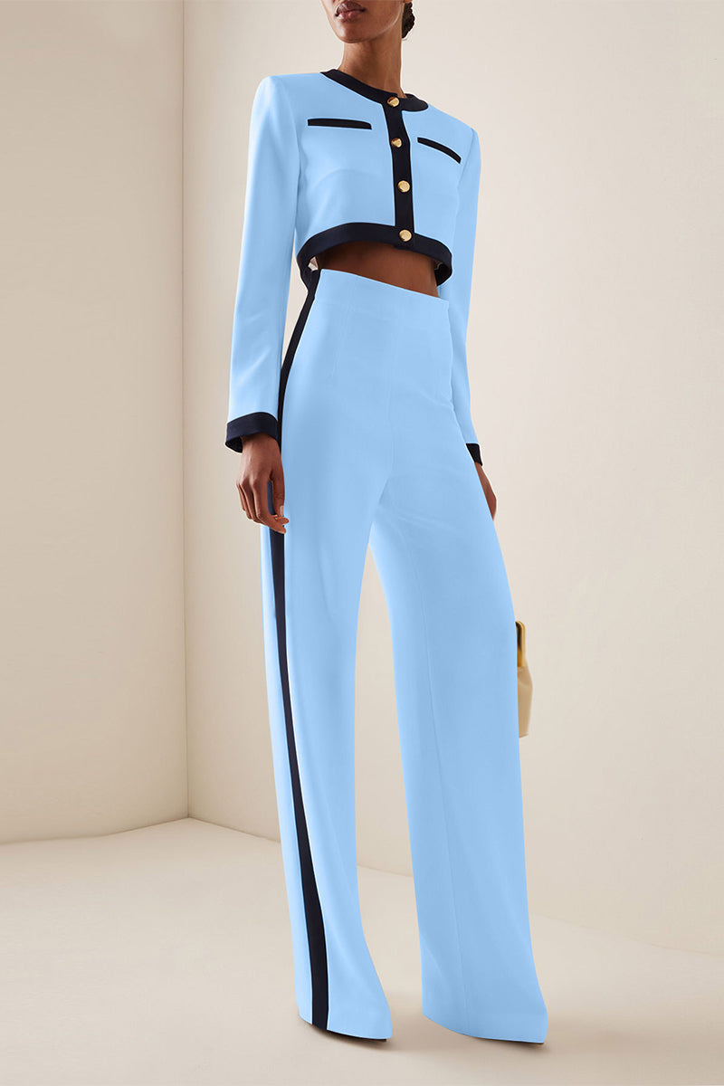 Conjunto de dos piezas con cuello redondo, manga larga y rayas de estilo británico (6 colores)