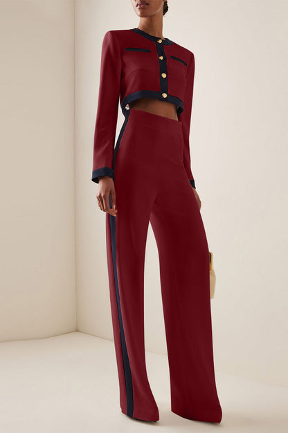 Conjunto de dos piezas con cuello redondo, manga larga y rayas de estilo británico (6 colores)