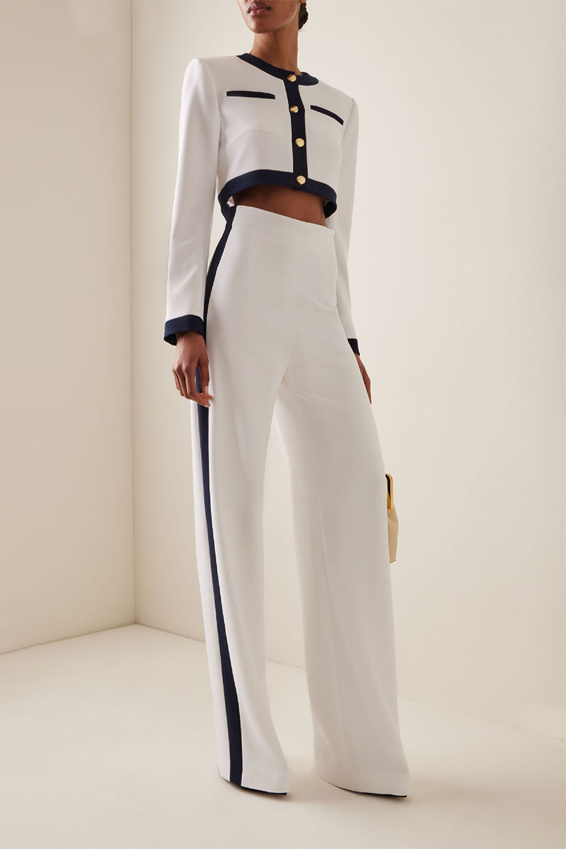 Conjunto de dos piezas con cuello redondo, manga larga y rayas de estilo británico (6 colores)