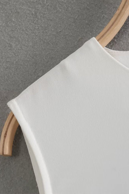 Vestidos casuales sencillos con botones lisos, aberturas y cuello redondo sin mangas