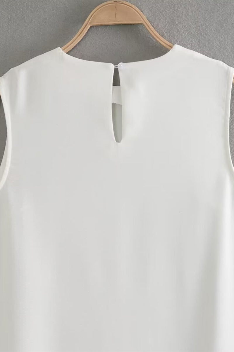 Vestidos casuales sencillos con botones lisos, aberturas y cuello redondo sin mangas