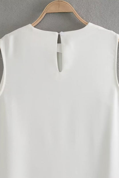 Vestidos casuales sencillos con botones lisos, aberturas y cuello redondo sin mangas