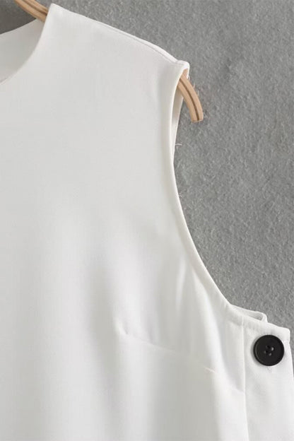 Vestidos casuales sencillos con botones lisos, aberturas y cuello redondo sin mangas