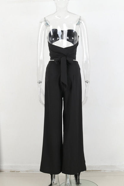 Conjunto de dos piezas sexy informal con borlas sólidas, ahuecado, sin espalda, con abertura y sin tirantes