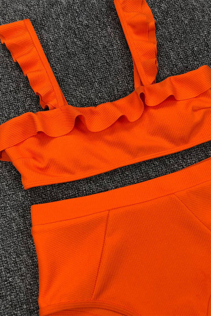 Traje de baño sexy de vacaciones con volantes sólidos (3 colores)