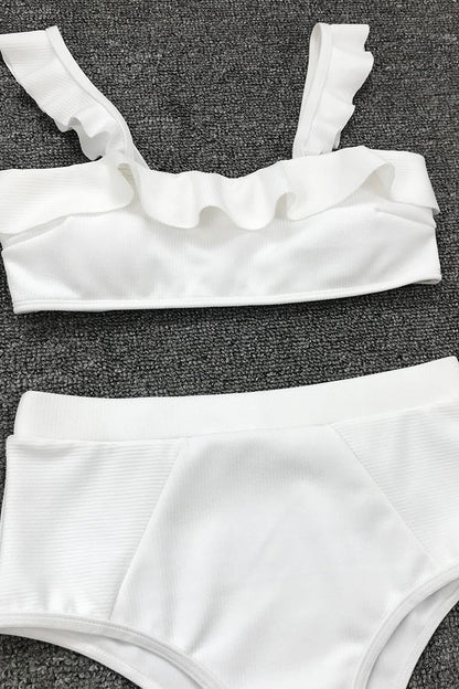 Traje de baño sexy de vacaciones con volantes sólidos (3 colores)