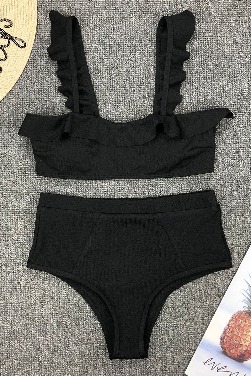 Traje de baño sexy de vacaciones con volantes sólidos (3 colores)
