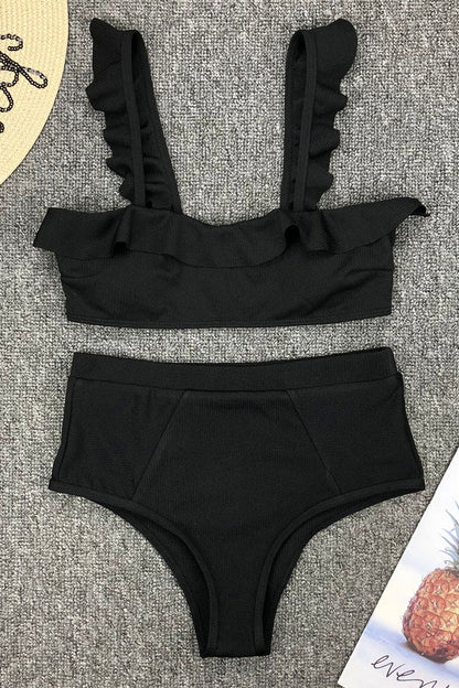 Traje de baño sexy de vacaciones con volantes sólidos (3 colores)