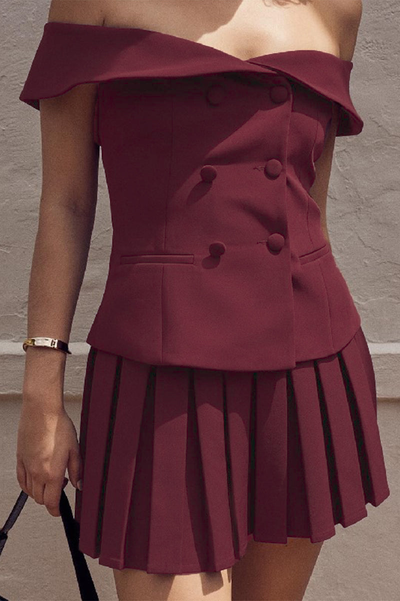 Celebridades sexys, vestido de dos piezas con hombros descubiertos, plisado y hebilla sólida