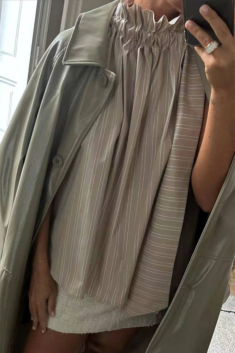 Elegante blusa a rayas con cuello de hoja de loto (3 colores)