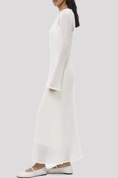 Conjunto informal de dos piezas con cuello redondo, manga larga, liso y ahuecado (3 colores)