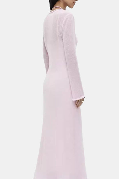 Conjunto informal de dos piezas con cuello redondo, manga larga, liso y ahuecado (3 colores)