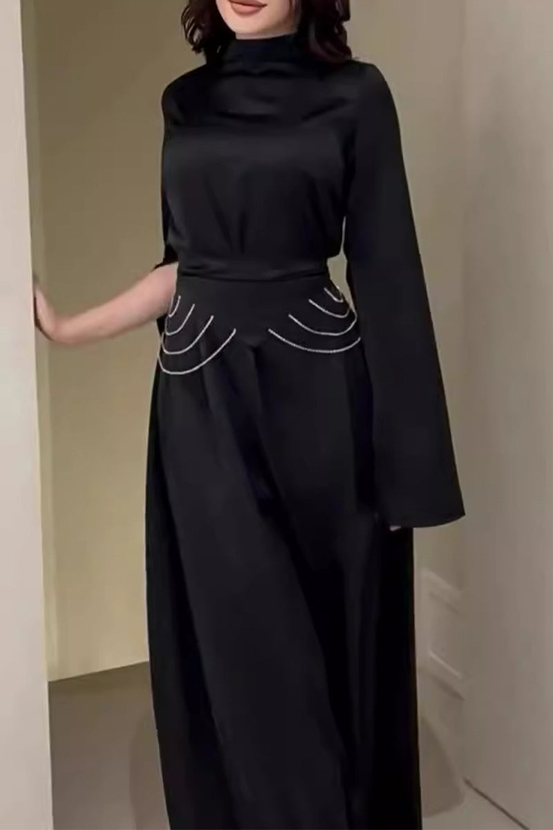 Elegante vestido de falda con cuello alto y abertura en la cintura (3 colores)