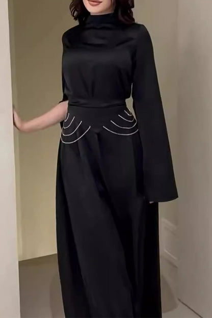 Elegante vestido de falda con cuello alto y abertura en la cintura (3 colores)