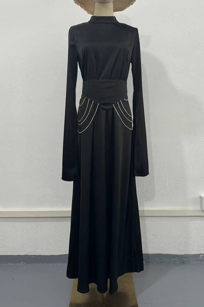 Elegante vestido de falda con cuello alto y abertura en la cintura (3 colores)