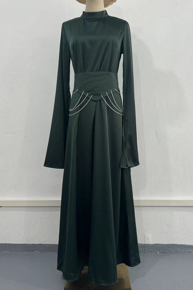 Elegante vestido de falda con cuello alto y abertura en la cintura (3 colores)