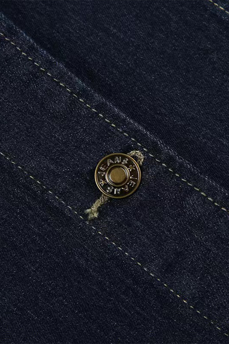 Chaqueta vaquera informal de corte regular, sin mangas, con cuello en V, botones y bolsillos lisos