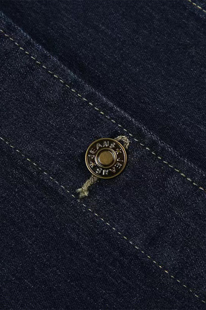 Chaqueta vaquera informal de corte regular, sin mangas, con cuello en V, botones y bolsillos lisos