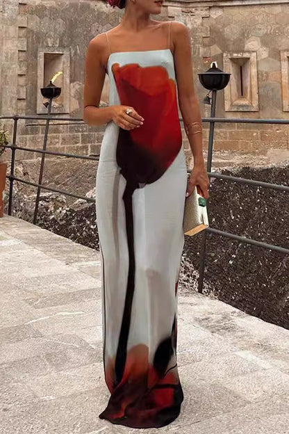 Vestidos sexis con estampado de flores y patchwork, transparentes, con cuello cuadrado y tirantes