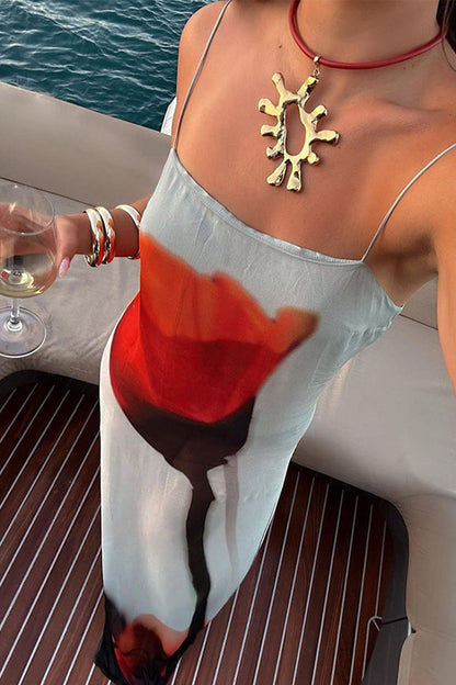 Vestidos sexis con estampado de flores y patchwork, transparentes, con cuello cuadrado y tirantes