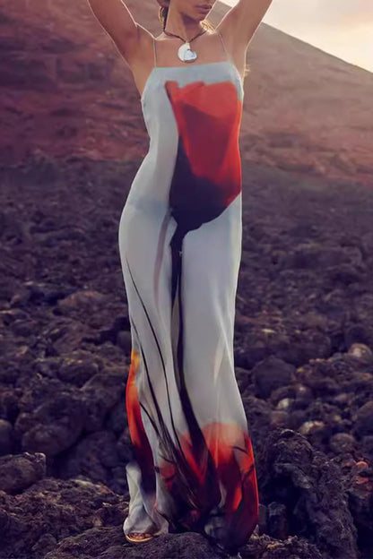 Vestidos sexis con estampado de flores y patchwork, transparentes, con cuello cuadrado y tirantes