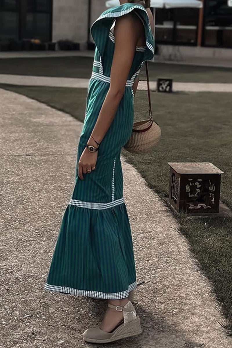 Vestido informal elegante de cuadros con volantes y cuello cuadrado, corte A (3 colores)