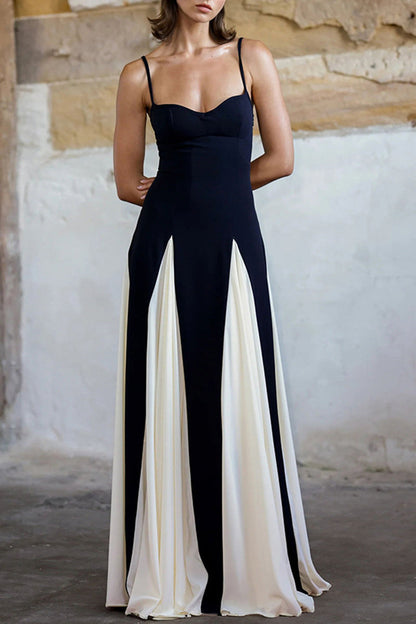 Vestidos sexys con escote en V y tirantes en contraste sólido