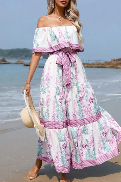 Vestidos estampados con frenillo floral y hombros descubiertos (9 colores)