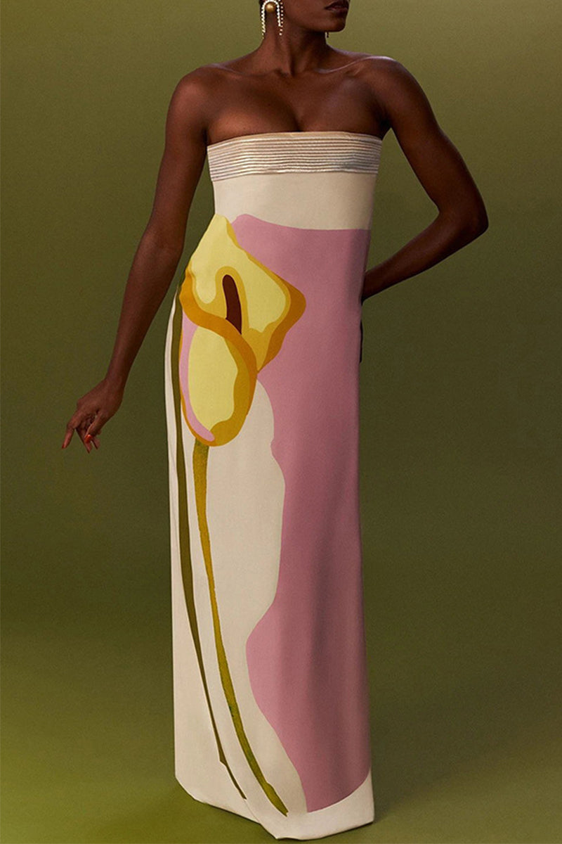 Vestidos sexis de falda de un solo paso sin tirantes con estampado de flores