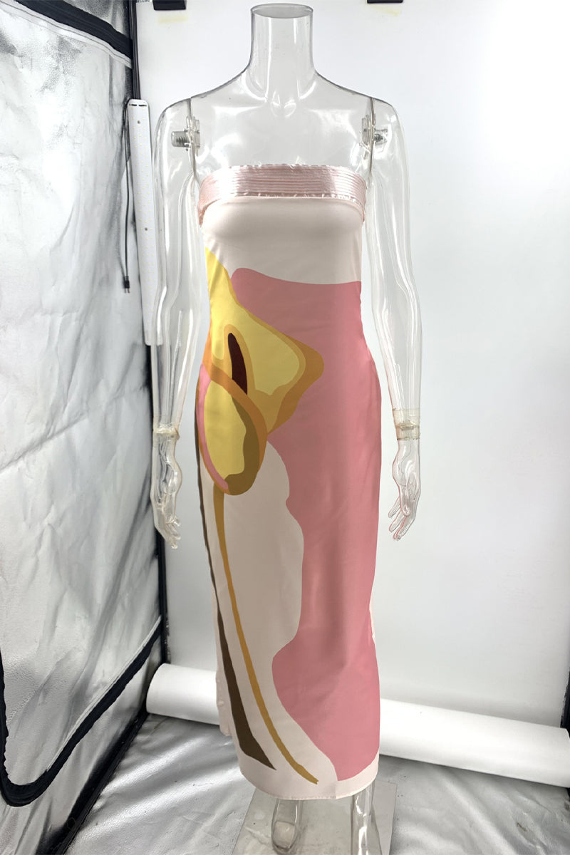 Vestidos sexis de falda de un solo paso sin tirantes con estampado de flores