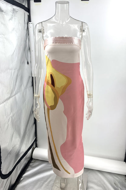 Vestidos sexis de falda de un solo paso sin tirantes con estampado de flores