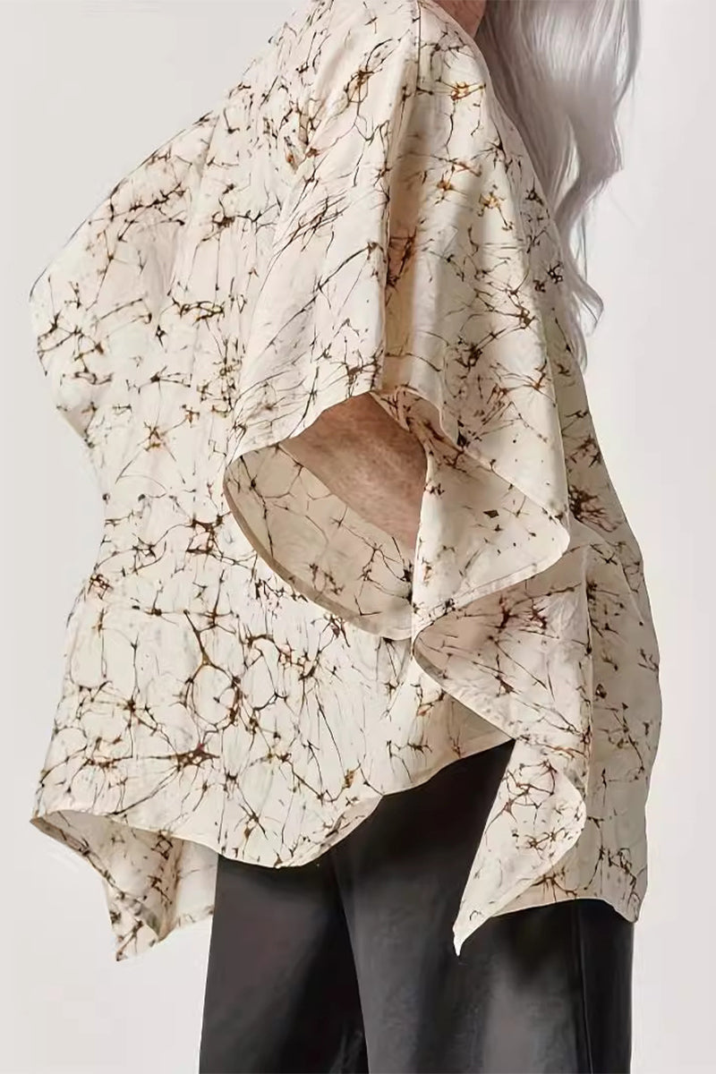 Blusas casuales con cuello en V y estampado geométrico de patchwork