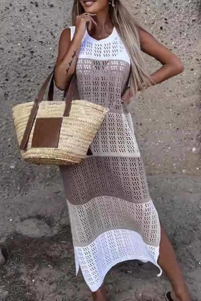 Traje de baño informal de vacaciones con aberturas ahuecadas y contraste