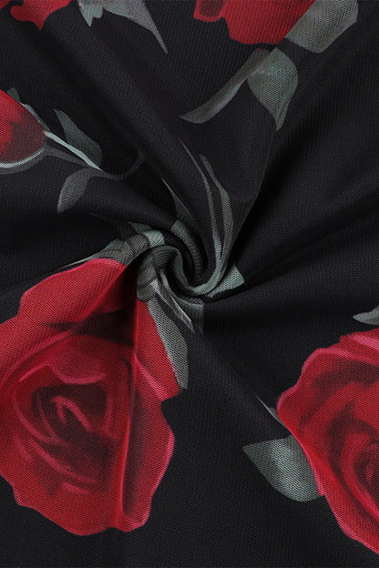 Conjunto de dos piezas de malla con flores sexys, sin tirantes y sin mangas