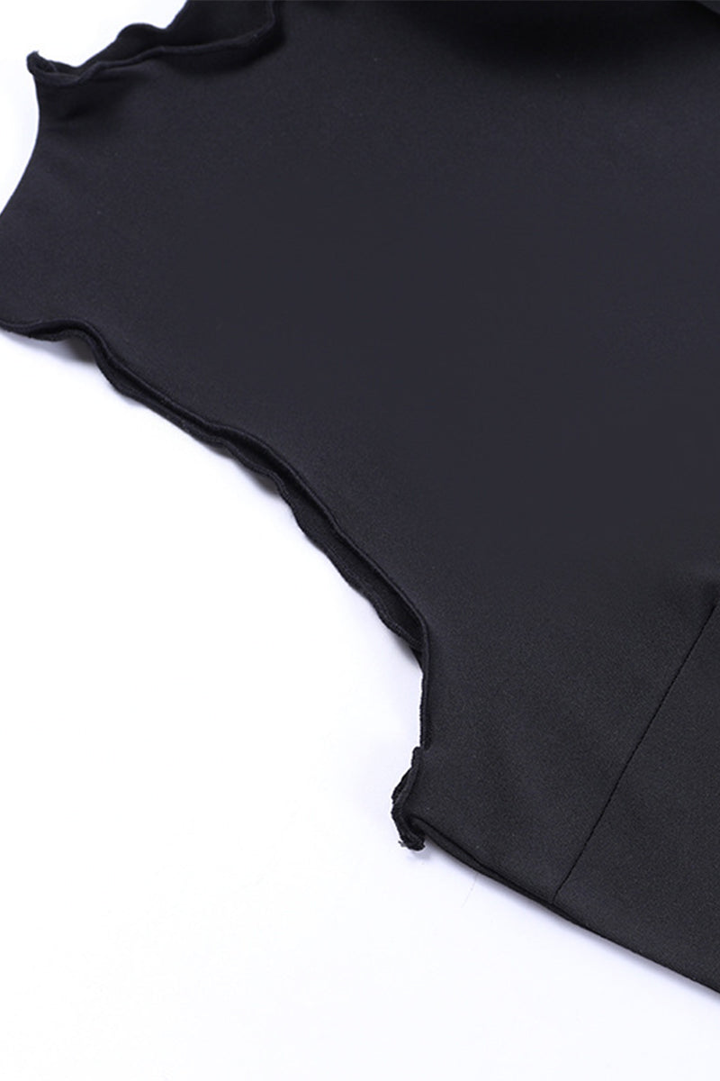 Conjunto de dos piezas sin mangas con cuello de orillo, borlas y flores lisas y sexy (3 colores)