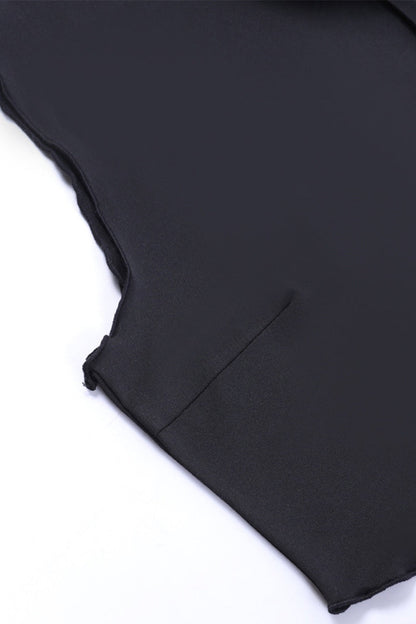 Conjunto de dos piezas sin mangas con cuello de orillo, borlas y flores lisas y sexy (3 colores)