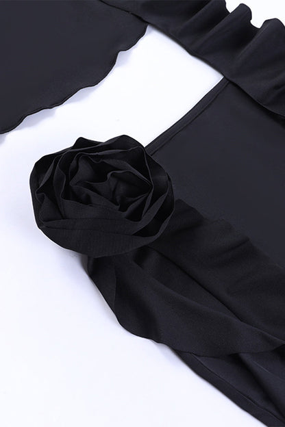 Conjunto de dos piezas sin mangas con cuello de orillo, borlas y flores lisas y sexy (3 colores)