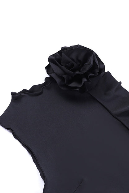 Conjunto de dos piezas sin mangas con cuello de orillo, borlas y flores lisas y sexy (3 colores)