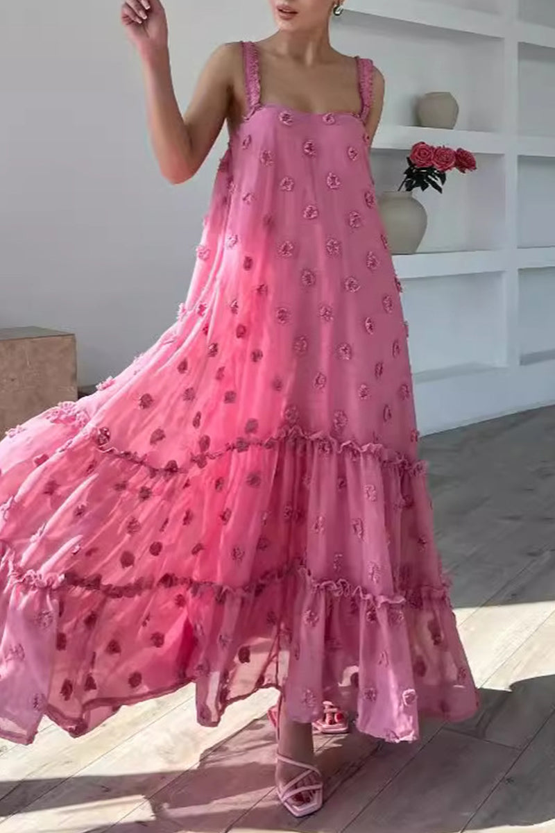 Elegante vestido de flores lisas con cuello cuadrado y tirantes (4 colores)