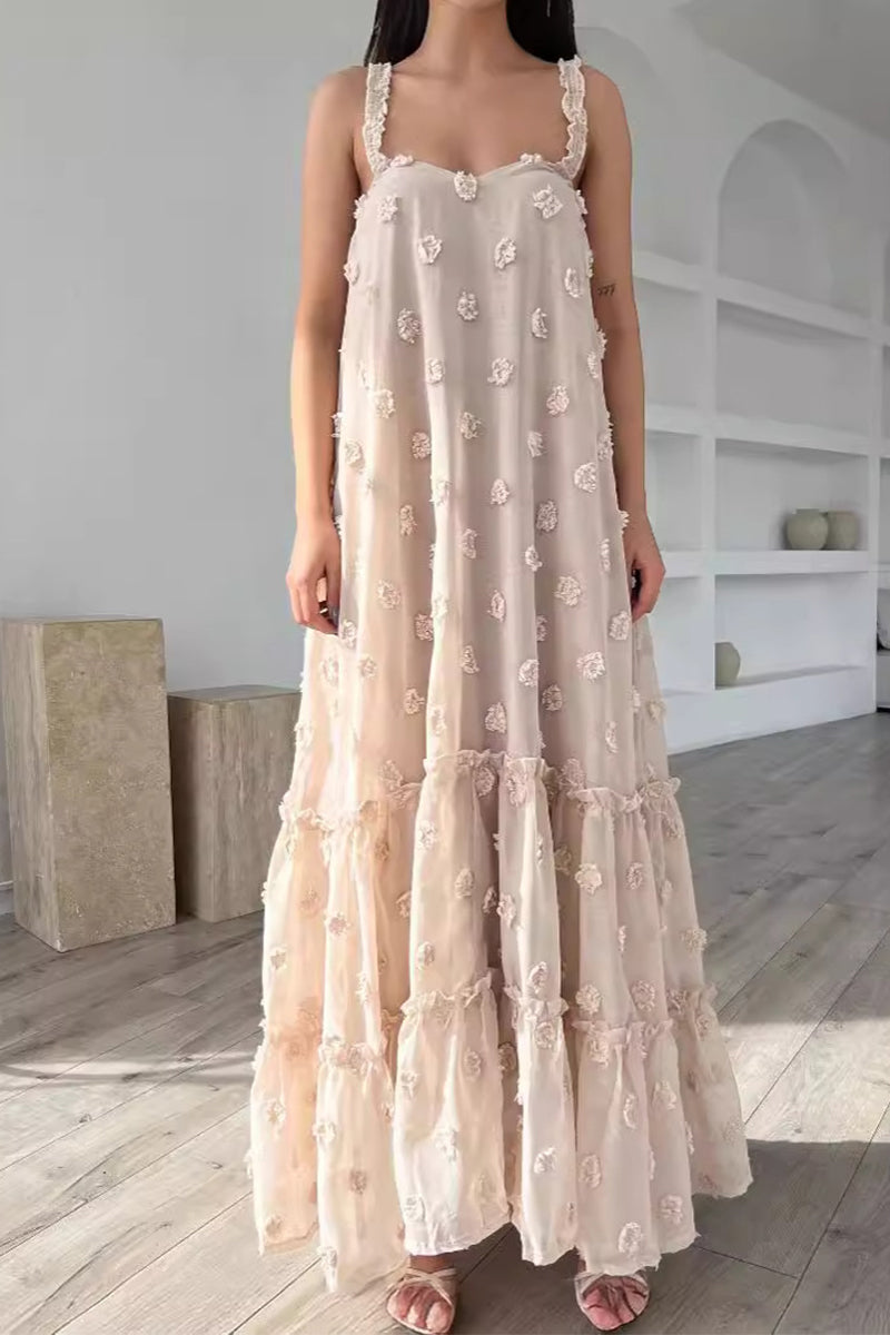 Elegante vestido de flores lisas con cuello cuadrado y tirantes (4 colores)