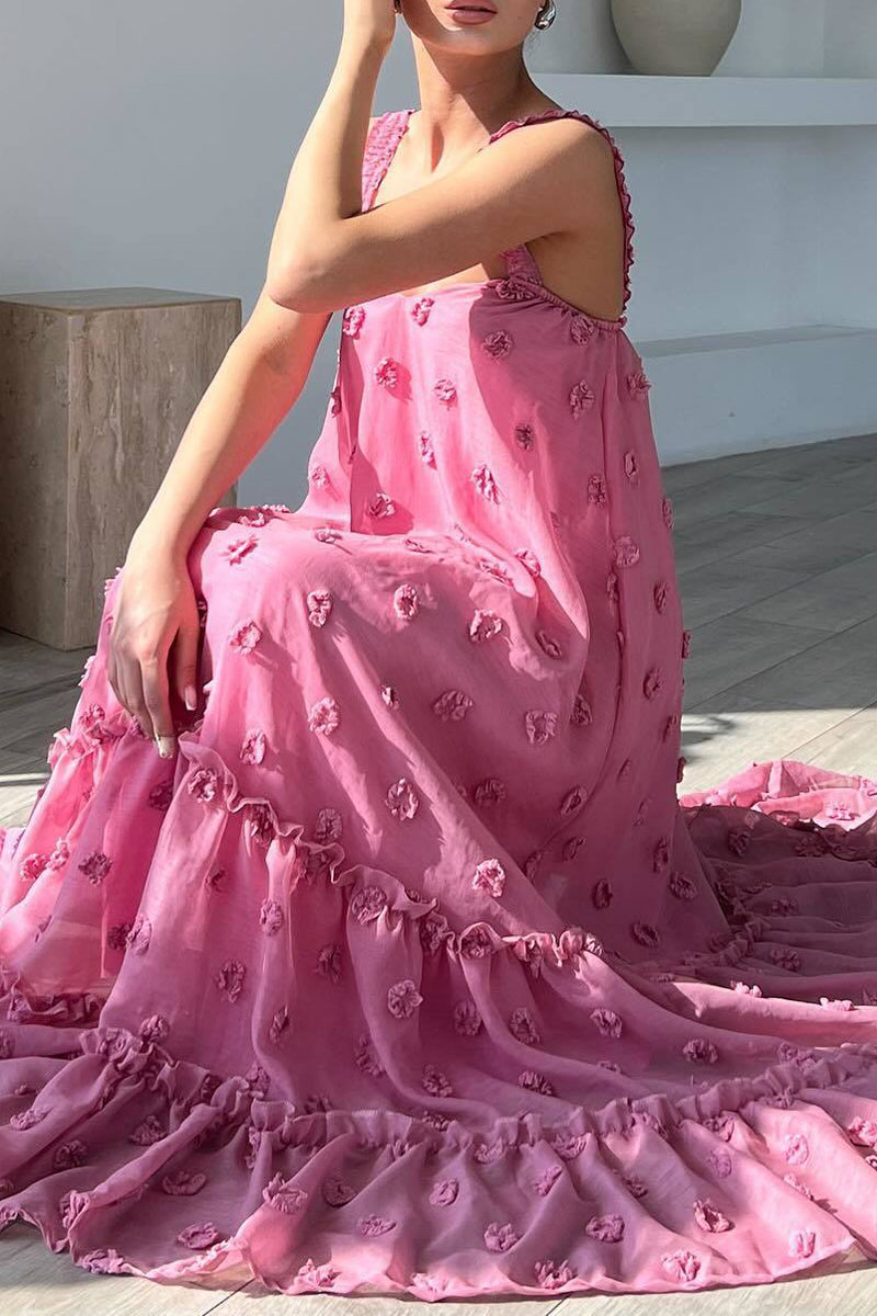 Elegante vestido de tirantes con cuello cuadrado y flores lisas (4 colores)