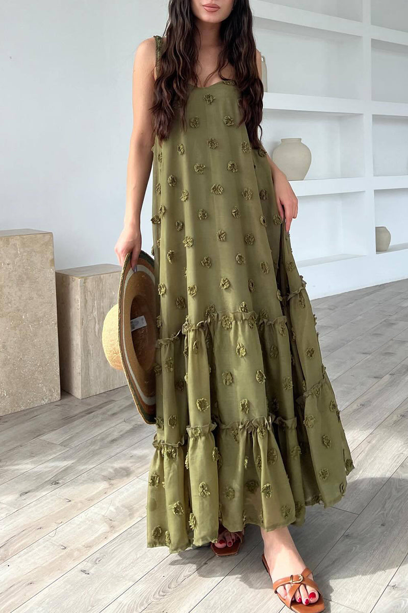 Elegante vestido de tirantes con cuello cuadrado y flores lisas (4 colores)